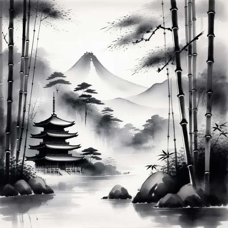 Traditional Japanese Sumie Ink Wash Art