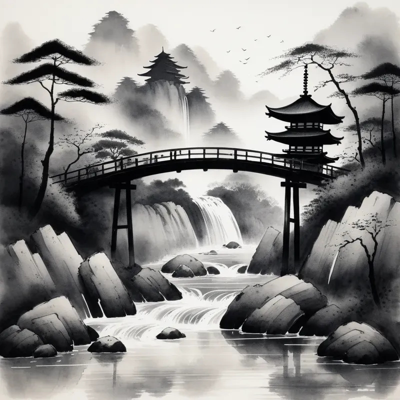 Traditional Japanese Sumie Ink Wash Art