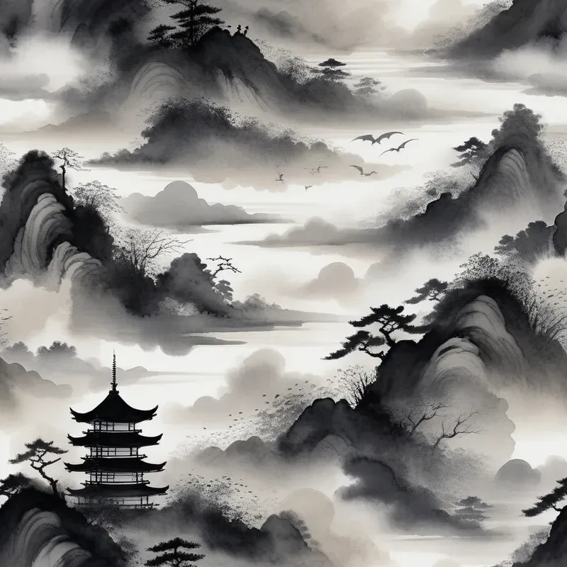 Traditional Japanese Sumie Ink Wash Art
