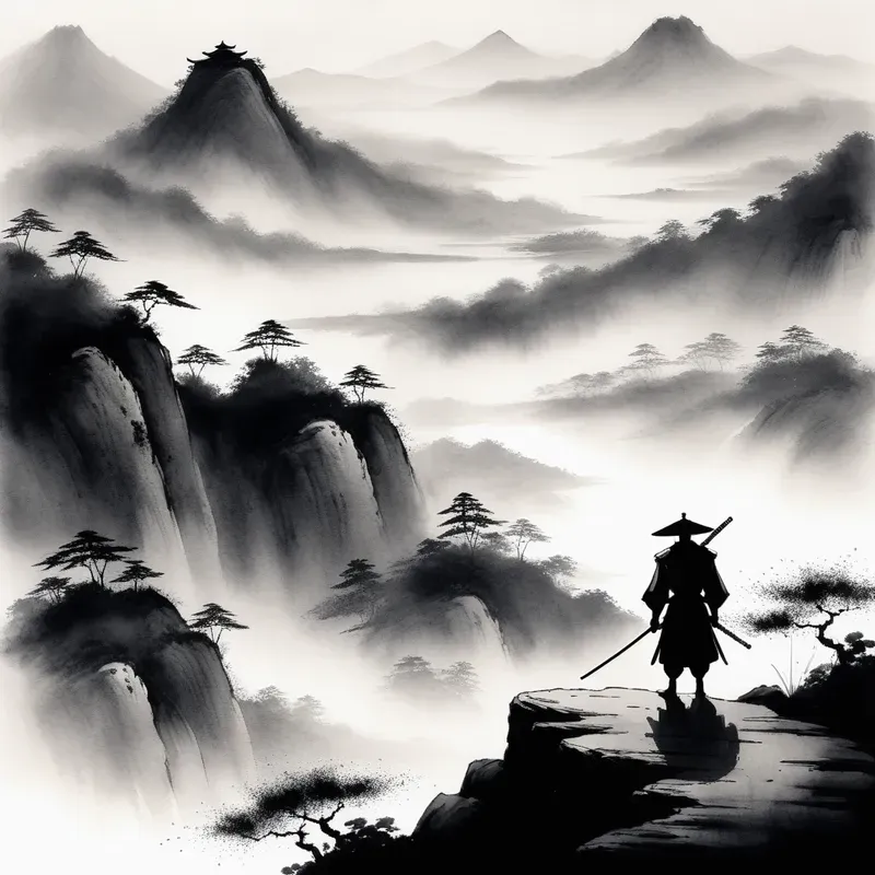 Traditional Japanese Sumie Ink Wash Art