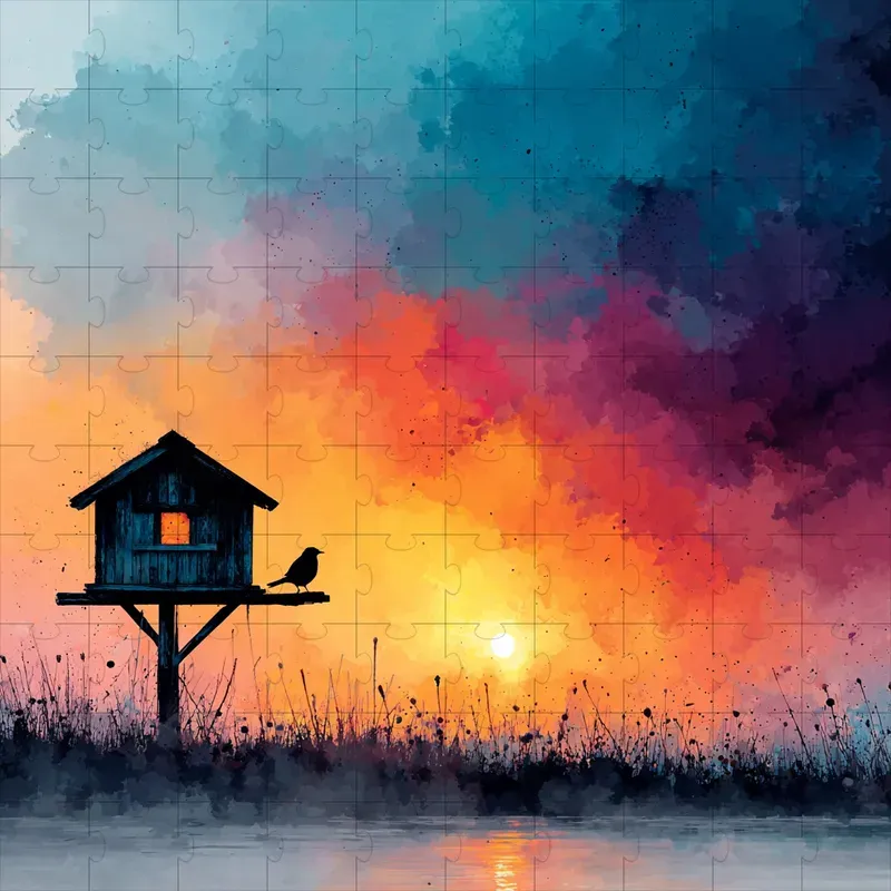Gouache Sunset Silhouettes Warm Glows