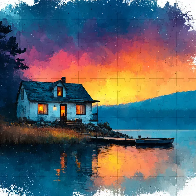 Gouache Sunset Silhouettes Warm Glows