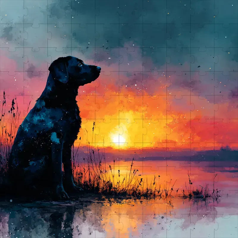 Gouache Sunset Silhouettes Warm Glows