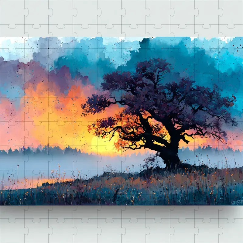 Gouache Sunset Silhouettes Warm Glows