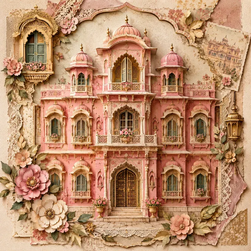 Cute Vintage Haveli Scrapbook Art