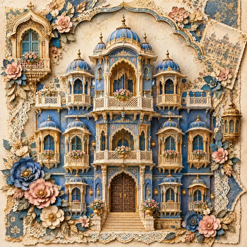 Cute Vintage Haveli Scrapbook Art