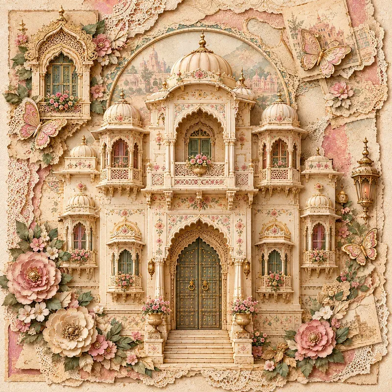 Cute Vintage Haveli Scrapbook Art