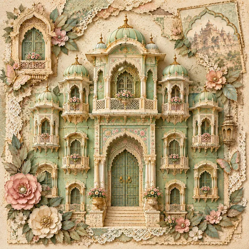 Cute Vintage Haveli Scrapbook Art