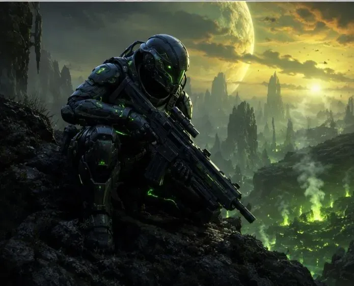 Futuristic Space Marines On Alien Planets