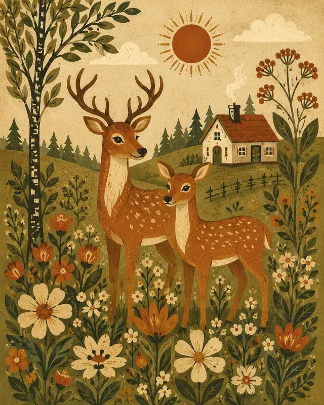 Retro Folk Art Illustration Generator