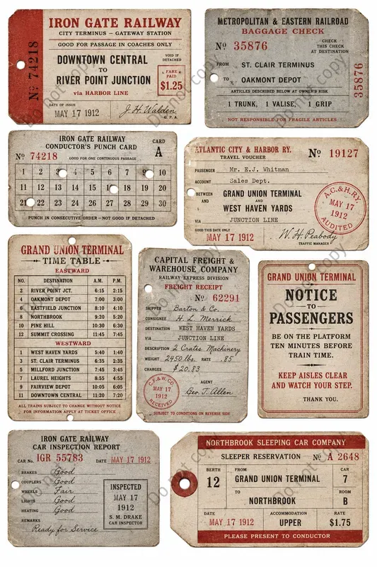 Vintage Railway Ephemera Sheets