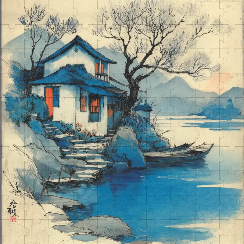 Woodblock Ink Pastel Vintage Prints