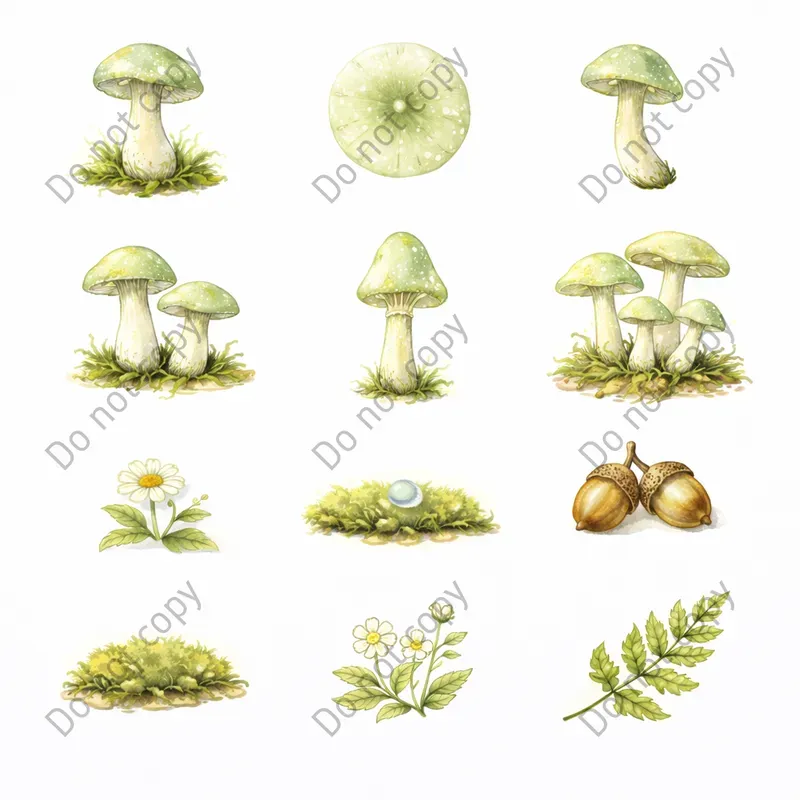 Watercolor Mushroom Forest Clipart