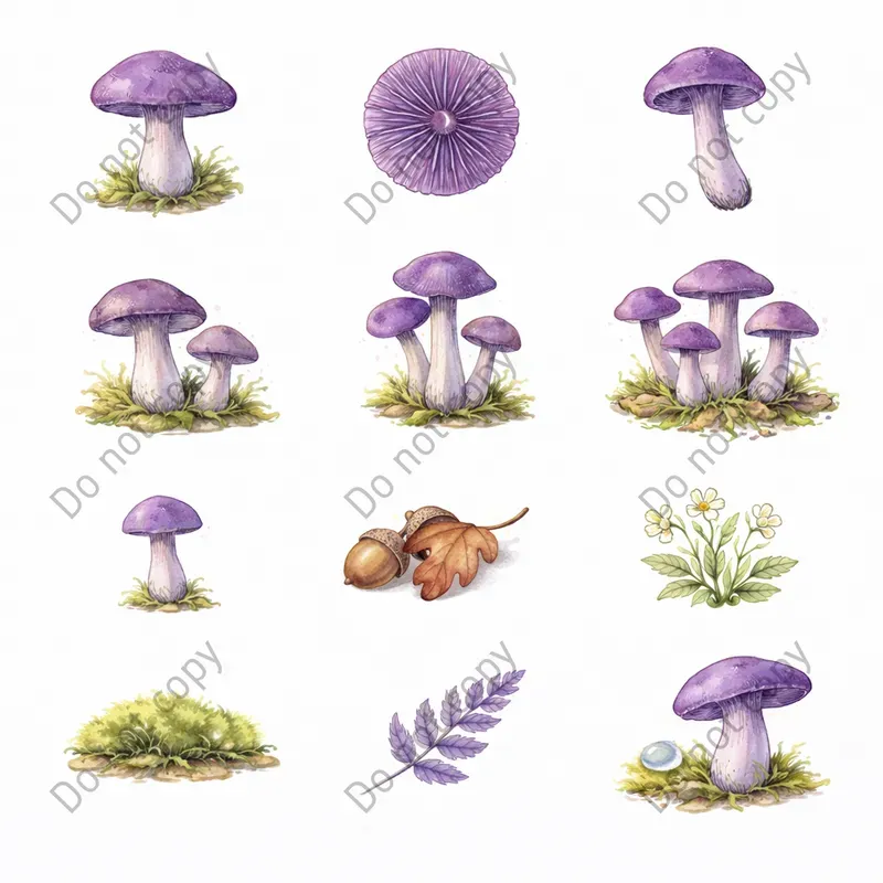 Watercolor Mushroom Forest Clipart