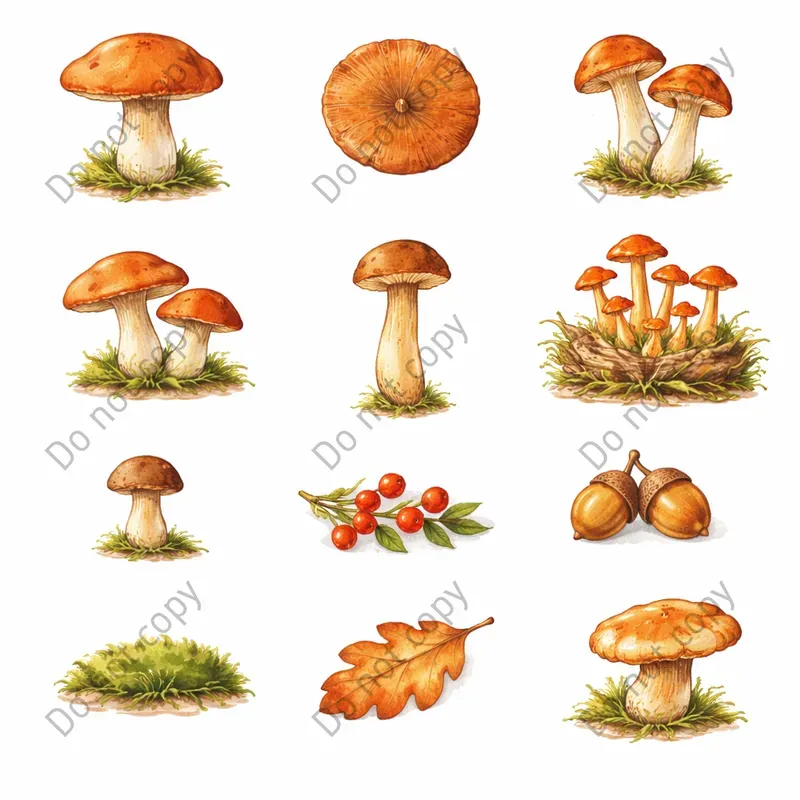 Watercolor Mushroom Forest Clipart