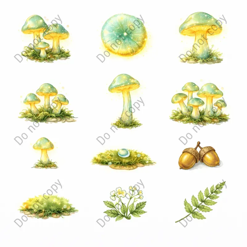 Watercolor Mushroom Forest Clipart