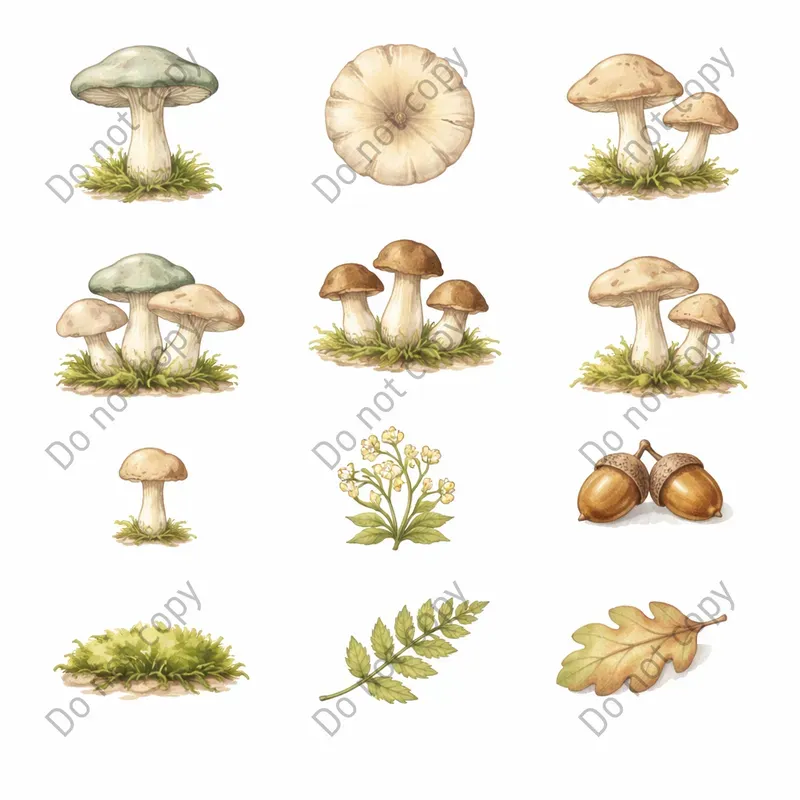 Watercolor Mushroom Forest Clipart