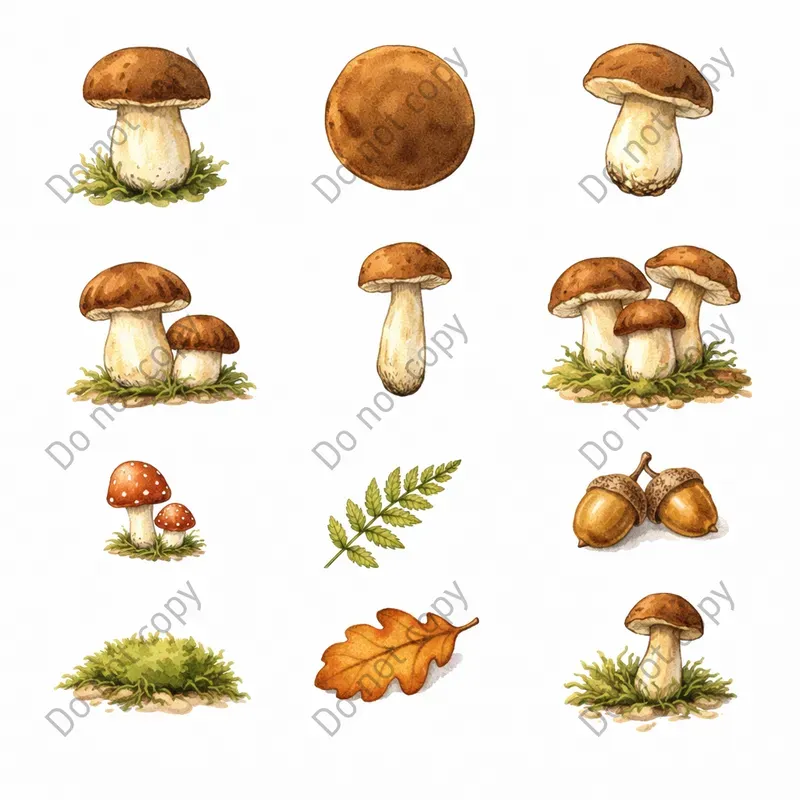 Watercolor Mushroom Forest Clipart