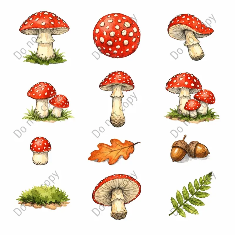 Watercolor Mushroom Forest Clipart