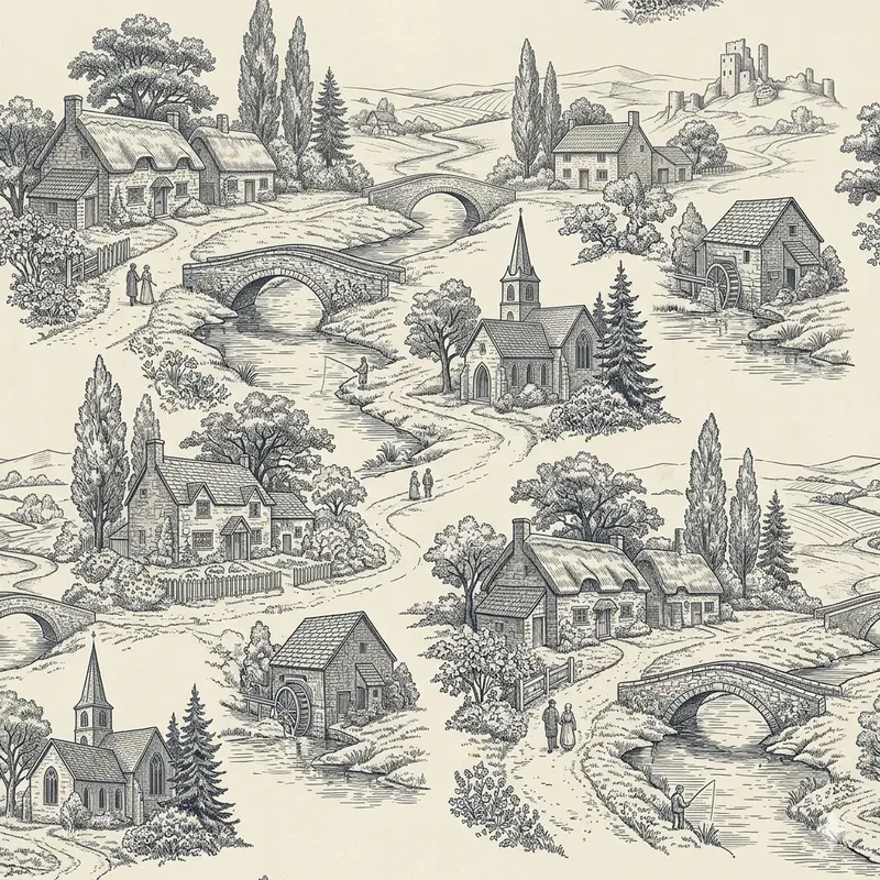 Vintage Toile Pattern Scenes