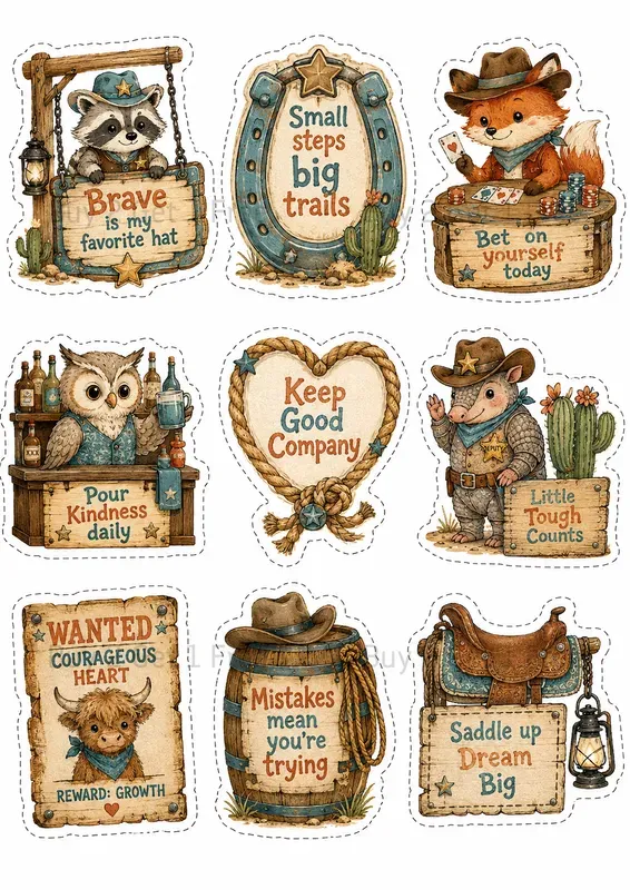 Western Kawaii Quote Sticker Cliparts