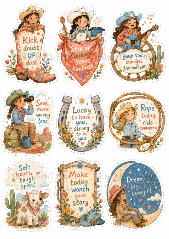 Western Kawaii Quote Sticker Cliparts