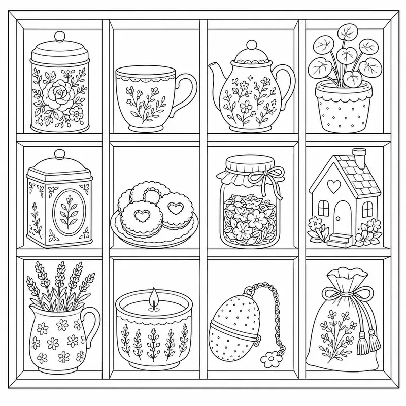 Cozy Shelf Coloring Page Builders