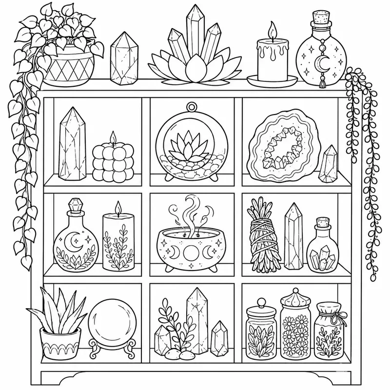 Cozy Shelf Coloring Page Builders