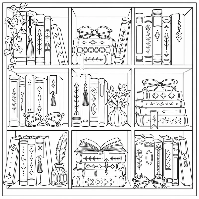 Cozy Shelf Coloring Page Builders