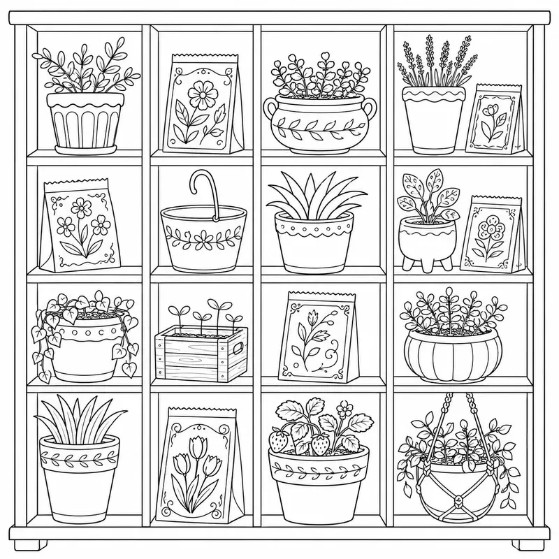 Cozy Shelf Coloring Page Builders