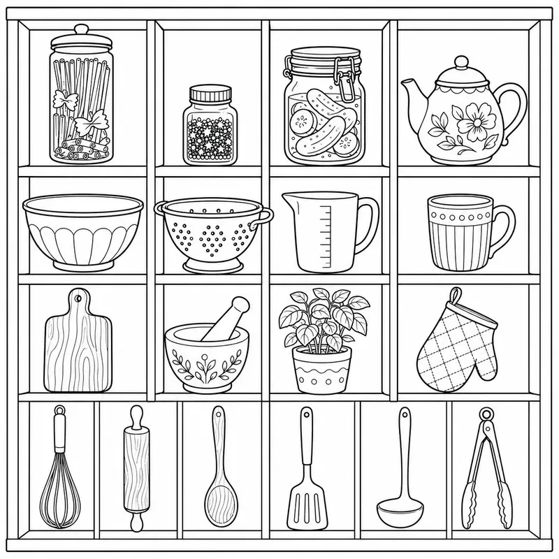 Cozy Shelf Coloring Page Builders