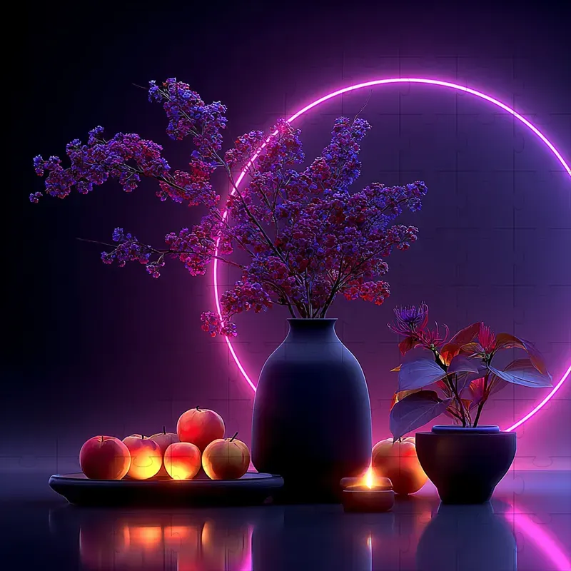 3D Neon Synthwave Dark Glow Art