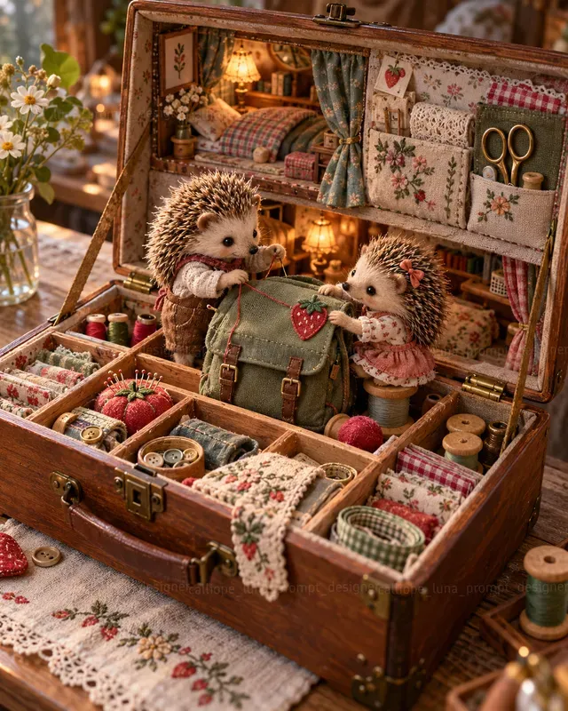 Miniature Animal Sewing Box Dioramas