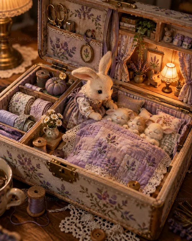 Miniature Animal Sewing Box Dioramas