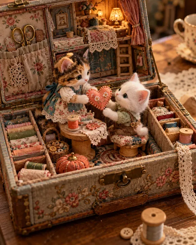 Miniature Animal Sewing Box Dioramas