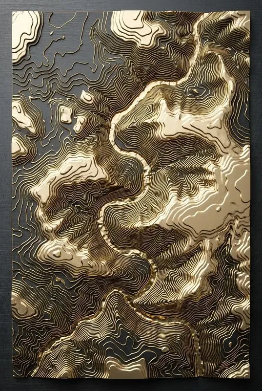 Dark Gold Topographic Art