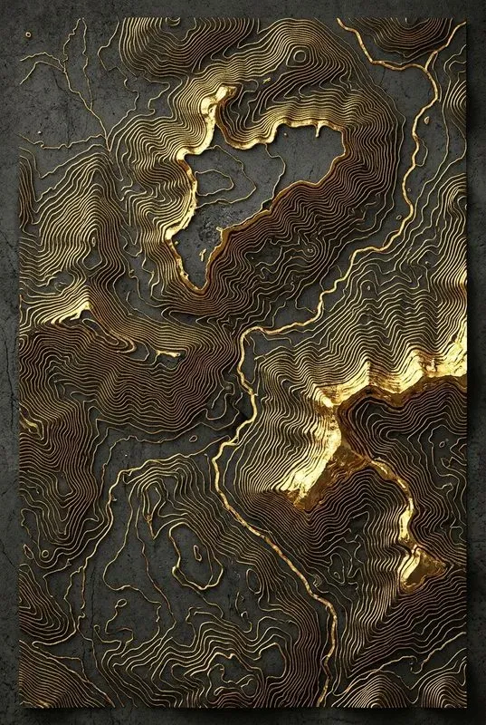 Dark Gold Topographic Art