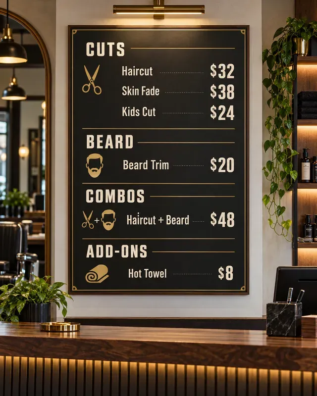 Small Business Service Menu Prices