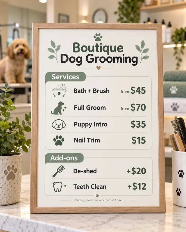 Small Business Service Menu Prices