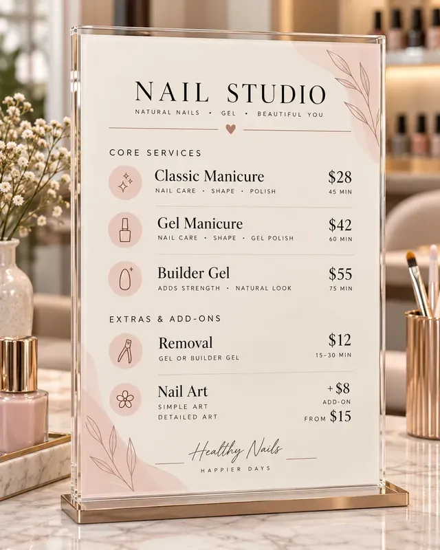 Small Business Service Menu Prices