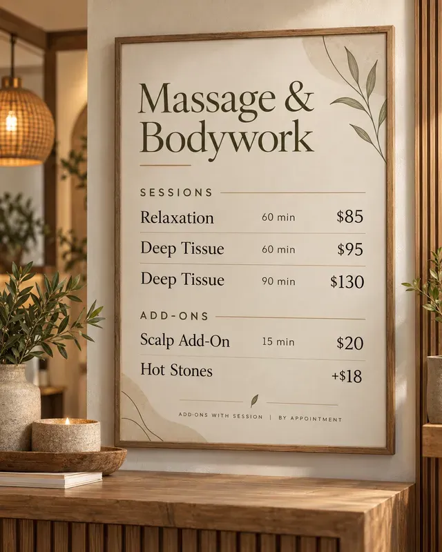 Small Business Service Menu Prices
