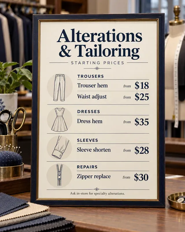 Small Business Service Menu Prices