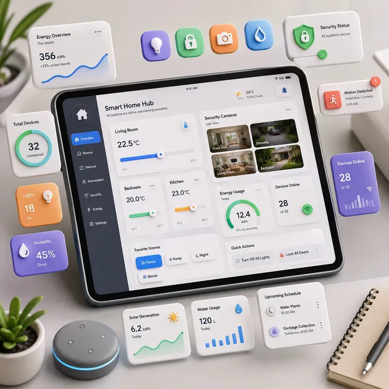 3D Floating UI Dashboard Art