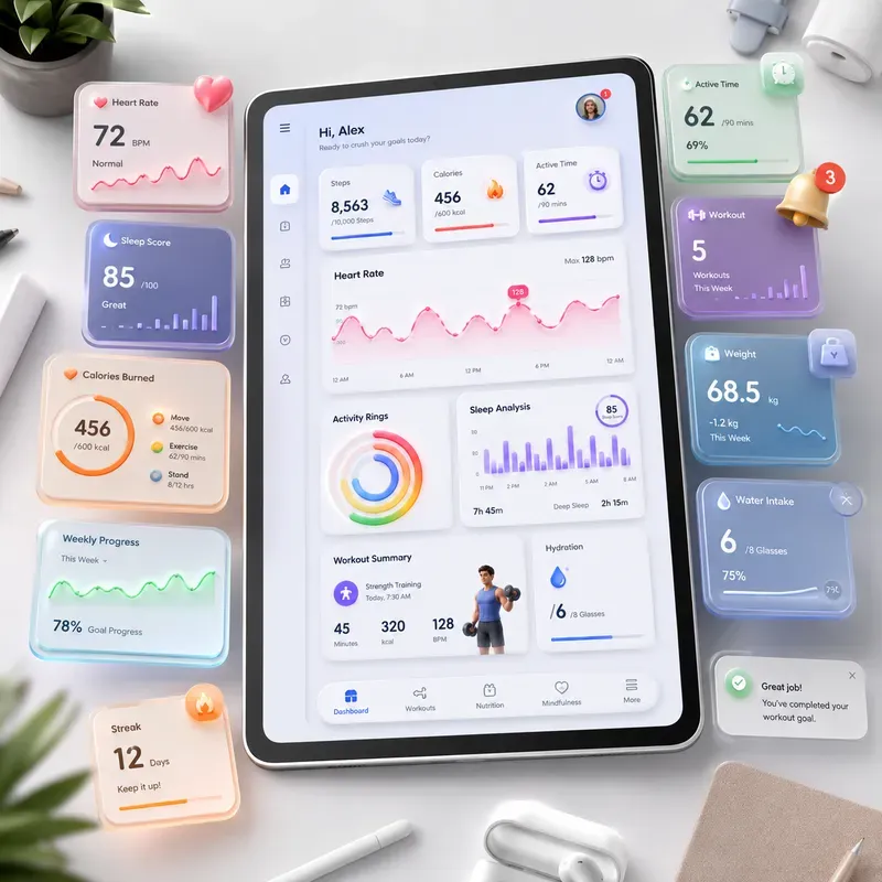 3D Floating UI Dashboard Art