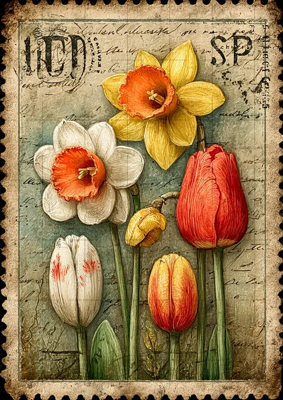 Vintage Spring Stamp Illustrations