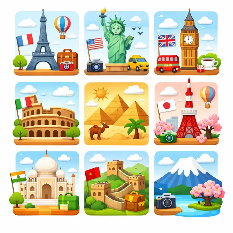 Cute Illustrated World Landmarks Grids