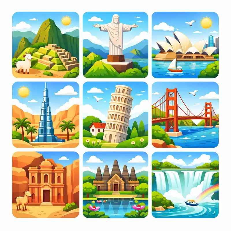 Cute Illustrated World Landmarks Grids