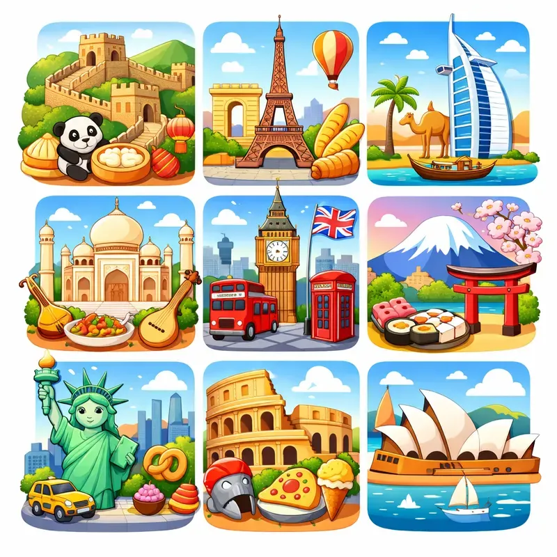 Cute Illustrated World Landmarks Grids