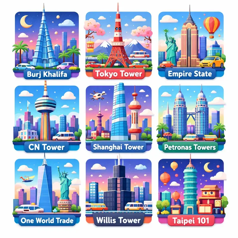 Cute Illustrated World Landmarks Grids