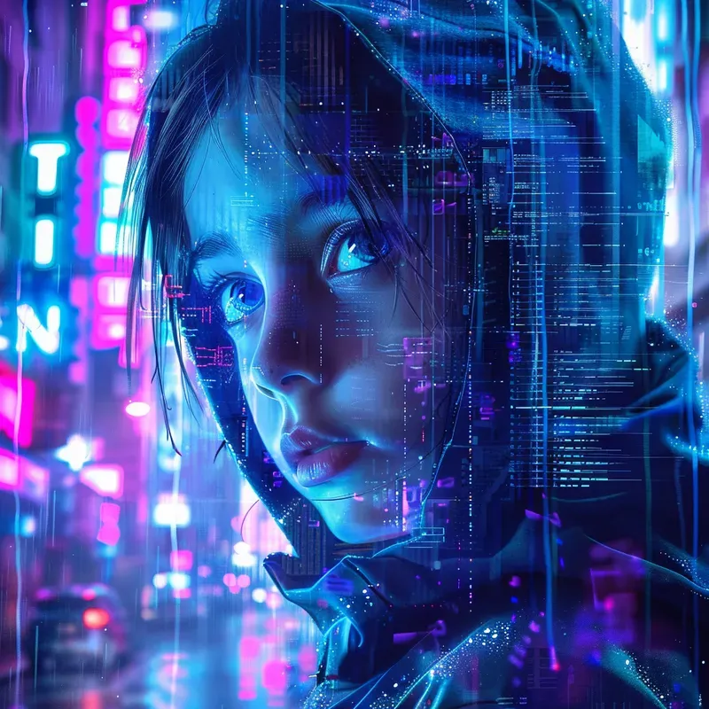 Neon Noir Cyberpunk Portrait Art